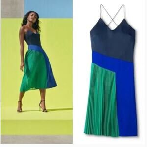 Cushnie Colorblock Spaghetti Strap Maxi Dress Size 10 Navy Blue Green